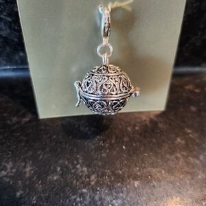 Intricate Silver Sphere Round Prayer Box Pendant
